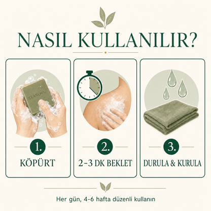 Nasil kullanilir: kopurt, 2-3 dk beklet, durula ve kurula